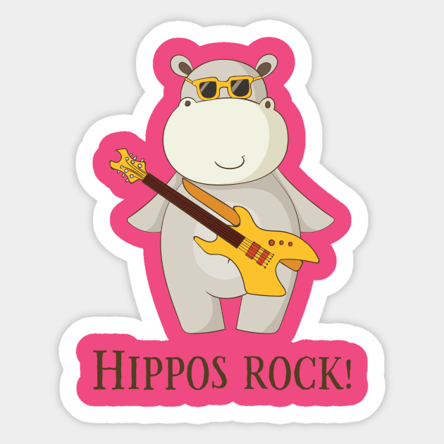 Hippos Rock, Cute Funny Hippo Sticker by Dreamy Panda Designs